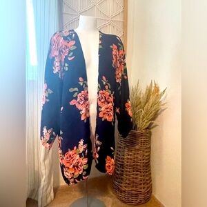 Navy Blue & Pink Floral Kimono